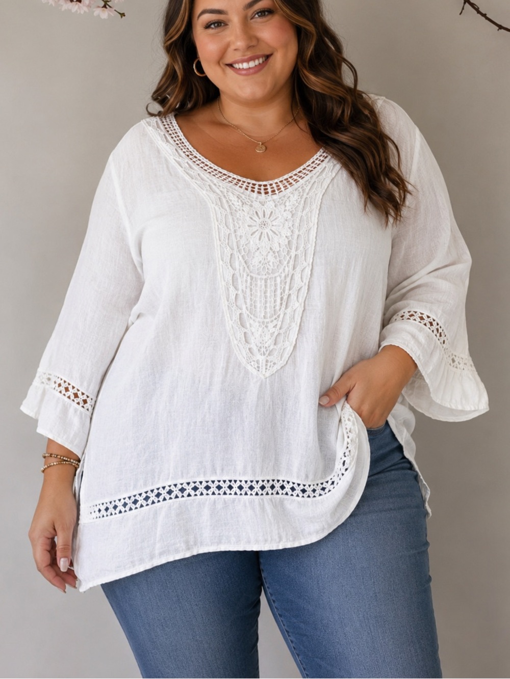 Martina Innocenti 3X White Linen Tunic Top Long Sleeve Made In Italy Resort Wear